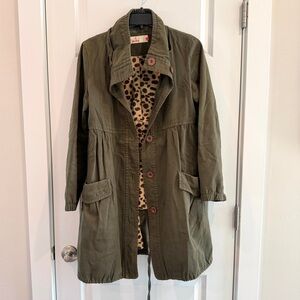 B + AB Women’s Dark Green Pleated Jacket Cotton Mid Length sz XS